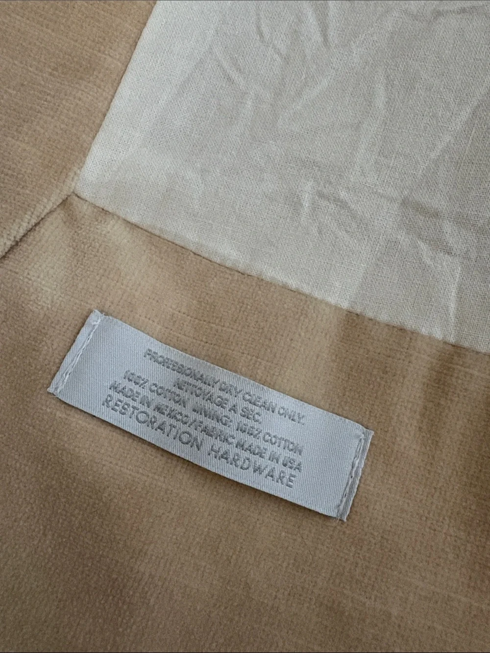 Restoration Hardware COTTON VELVET DRAPERY Panel Drapes ROD POCKET Sand 50”x92”
